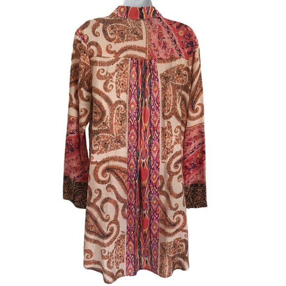 Soft Surrounding Brynn Medium Button Tunic Shirt Floral Paisley Silk Velvet Trim - Picture 2 of 12